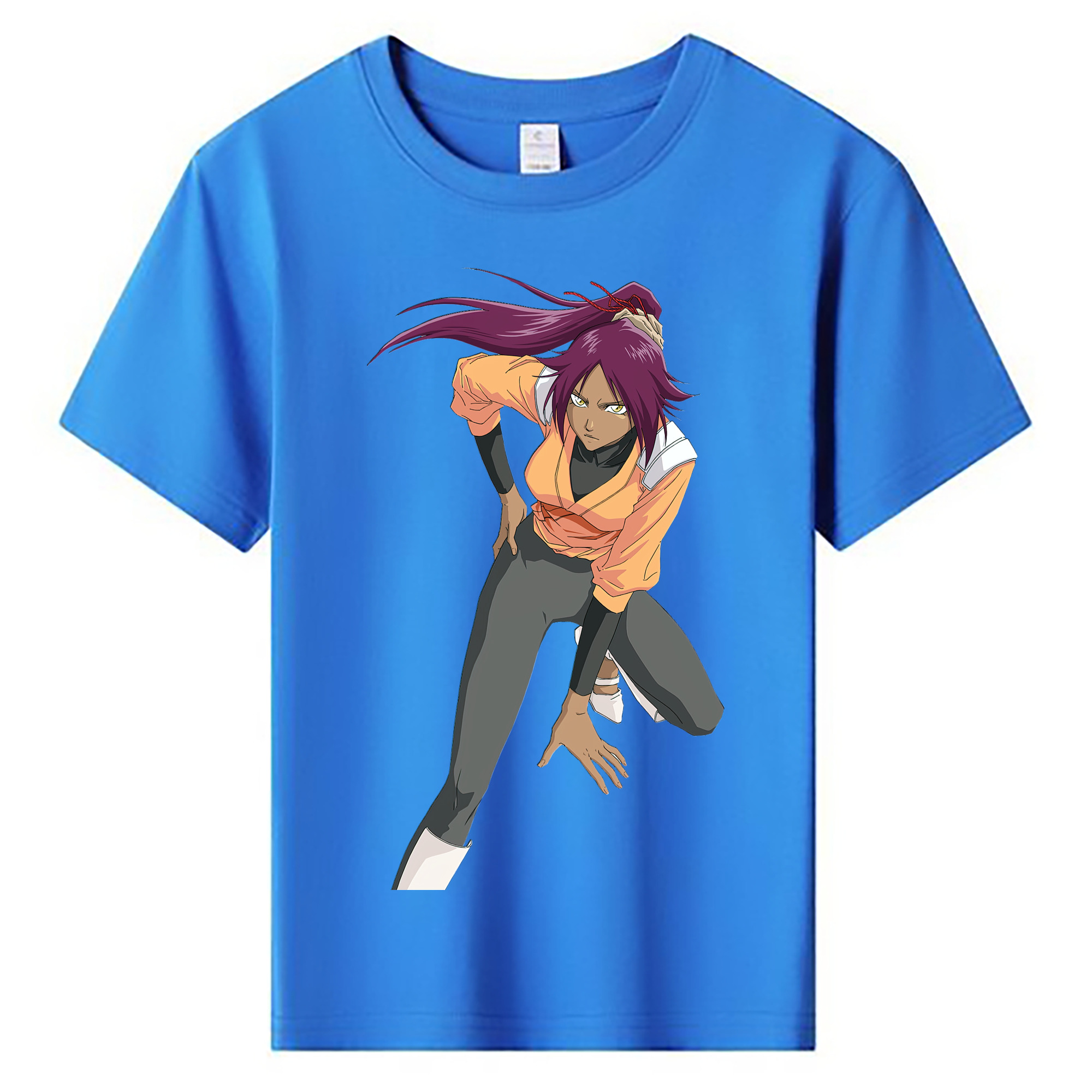 （画像用） ブリーチ 四楓院 夜一（しほういん よるいち） BLEACH Shihouin Yoruichi 綿100％キッズTシャツ（フロントプリント）